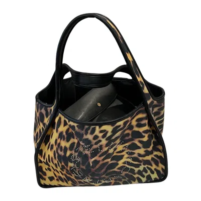 Pre-owned Stella Mccartney Leopard Print Logo Tote Bag In Black
