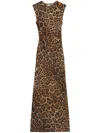 Stella Mccartney Leopard Print Brown Maxi Dress With Cap Sleeves And Ruched Detailing In Brown