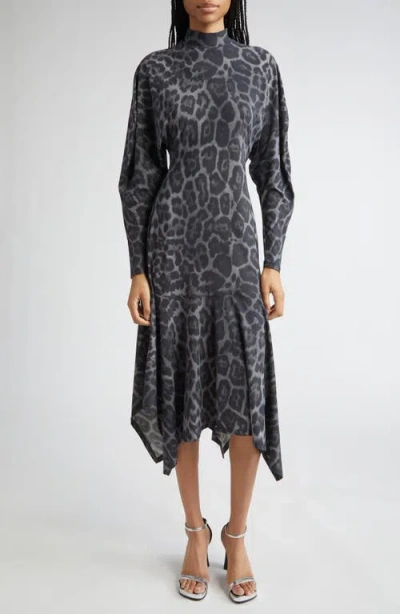 Stella Mccartney Leopard Print Long Sleeve Handkerchief Hem Dress In Multi