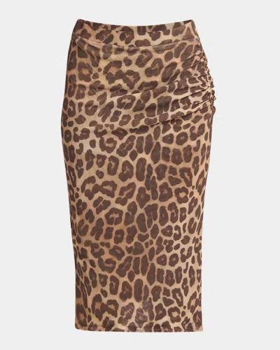 STELLA MCCARTNEY LEOPARD-PRINT MESH RUCHED SKIRT
