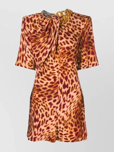 STELLA MCCARTNEY LEOPARD PRINT MINI DRESS WITH CHAIN DETAIL