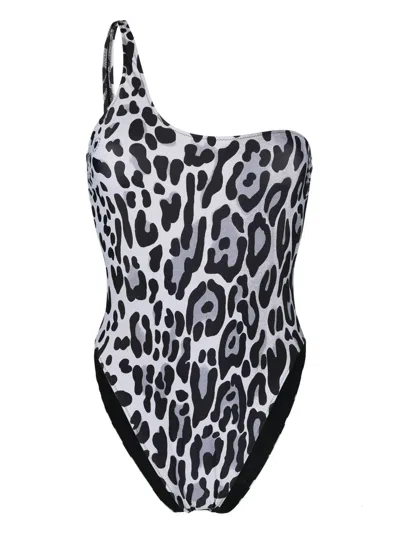Stella Mccartney Leopard-print One-shoulder Swimsuit In Grau