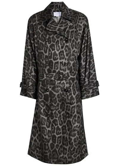 Stella Mccartney Leopard-print Shell Trench Coat In Gray