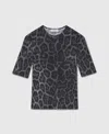 Stella Mccartney Leopard Print Short Sleeve Top With Classic Crew Neck In Blue