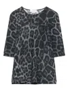 Stella Mccartney Leopard Print Short Sleeve Top With Classic Crew Neck In Blue