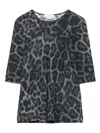 Stella Mccartney Leopard Print Short Sleeve Top With Classic Crew Neck In Green