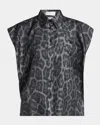 Stella Mccartney Leopard-print Silk Cap-sleeve Button-down Top In Multi