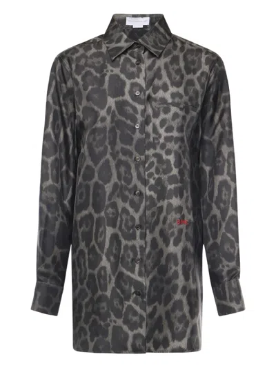 Stella Mccartney Leopard-print Silk Shirt In Gray