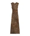 Stella Mccartney Leopard Print Brown Maxi Dress With Cap Sleeves And Ruched Detailing In Brown