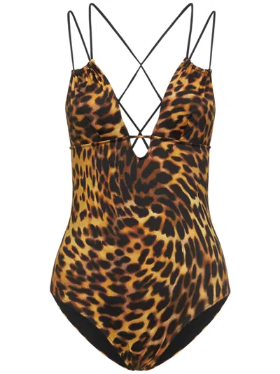 Stella Mccartney Leopard Print Swimsuit With Thin Straps In Animal Print
