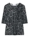 Stella Mccartney Leopard Print Short Sleeve Top With Classic Crew Neck In Blue