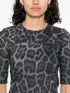 Stella Mccartney Leopard Print Short Sleeve Top With Classic Crew Neck In Blue