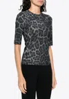 Stella Mccartney Leopard Print Short Sleeve Top With Classic Crew Neck In Multi