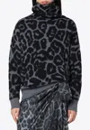 Stella Mccartney Leopard Print Turtleneck Wool Sweater In Gray