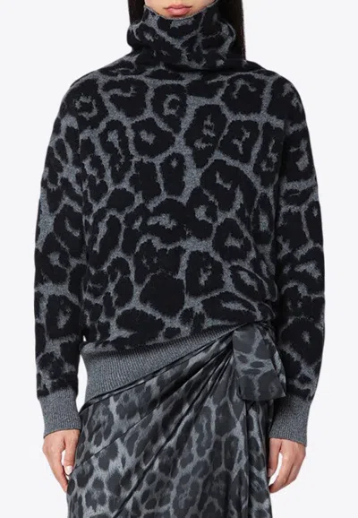 STELLA MCCARTNEY LEOPARD PRINT TURTLENECK WOOL SWEATER