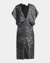 Stella Mccartney Leopard-print V-neck Midi Dress In Black