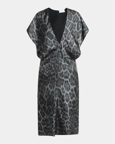 Stella Mccartney Leopard Print V-neck Silk Dress In Black