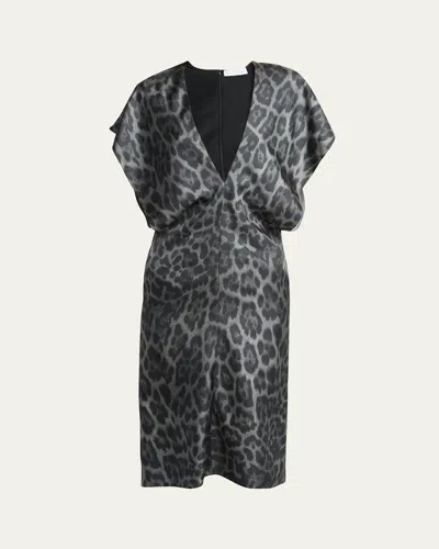 STELLA MCCARTNEY LEOPARD PRINT V-NECK SILK DRESS