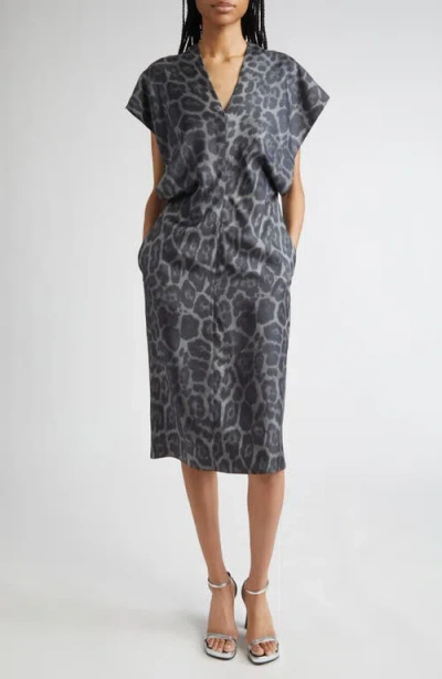 STELLA MCCARTNEY STELLA MCCARTNEY LEOPARD PRINT V-NECK SILK MIDI DRESS