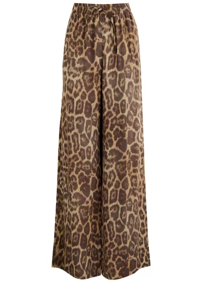 Stella Mccartney Leopard-print Wide-leg Satin Trousers In Multi Animal