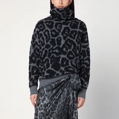 Stella Mccartney Leopard Print Wool Turtleneck Sweater In Black