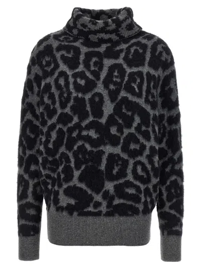 STELLA MCCARTNEY LEOPARD-PRINT WOOL/ALPACA BLEND TURTLENECK SWEATER