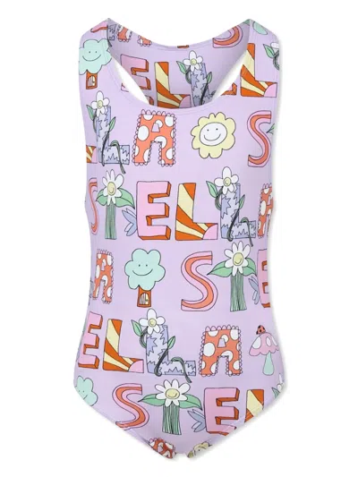 Stella Mccartney Kids' Lettering Print Swimsuit In Purple