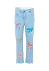 Stella Mccartney Lighr Blue Denim Jeans For Girl With Bows In Blue