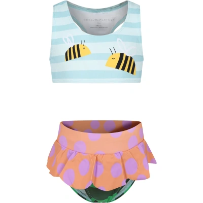Stella Mccartney Kids' Light Blue Bikini For Girl With Bees In Multicolor