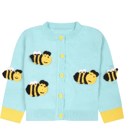 Stella Mccartney Light Blue Cardigan For Baby Girl With Bees