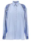 Stella Mccartney Chain-embellished Cutout Organic Cotton Oxford Shirt In Light Blue