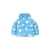 Stella Mccartney Light Blue Down Jacket For Babykids With Clouds In Blue