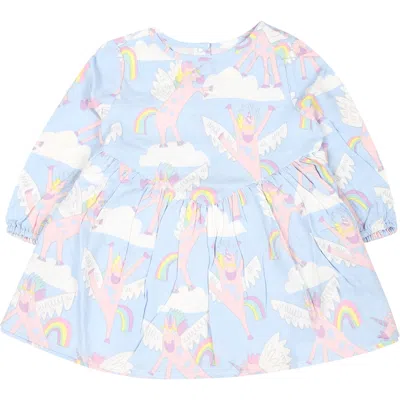 Stella Mccartney Light Blue Dress For Baby Girl With Unicorn In Multi