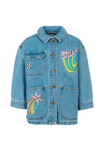 Stella Mccartney Kids' Light Blue Jacket For Girl With Logo Patches