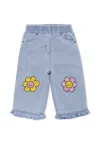 Stella Mccartney Light Blue Jeans For Baby Girl With Flowers In Blue