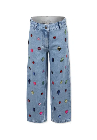 STELLA MCCARTNEY LIGHT BLUE JEANS FOR GIRL WITH GEMS