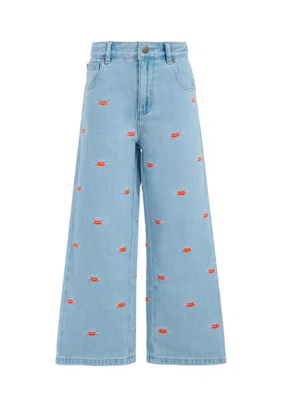 Stella Mccartney Kids' Light Blue Jeans For Girl With Mouth
