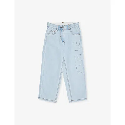 STELLA MCCARTNEY LIGHT BLUE LOGO-EMBROIDERED STRAIGHT-LEG DENIM JEANS 6-14