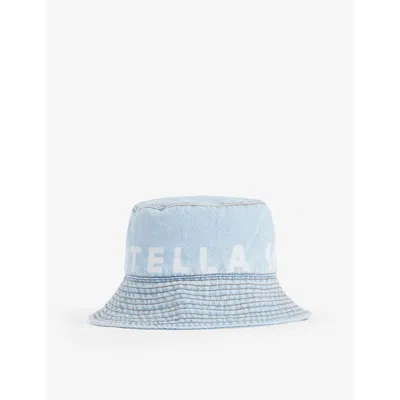 STELLA MCCARTNEY LIGHT BLUE LOGO-PRINT DENIM BUCKET HAT