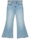 Stella Mccartney Bootcut Distressed Denim Trousers With Gold Stitching In Light Blue