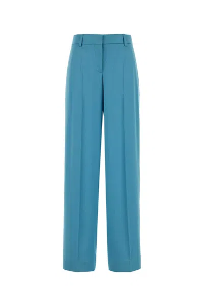 Stella Mccartney Satin Dropped Waist Straight Wide Leg Pants In Blue