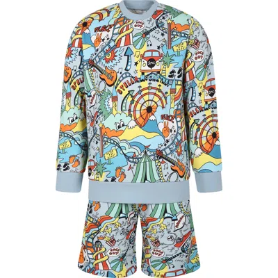 Stella Mccartney Kids' Light Blue Set For Boy With Funfair Print