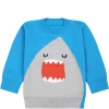 Stella Mccartney Light Blue Sweater For Baby Boy With Shark In Light Blue