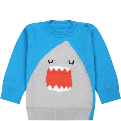 Stella Mccartney Light Blue Sweater For Baby Boy With Shark
