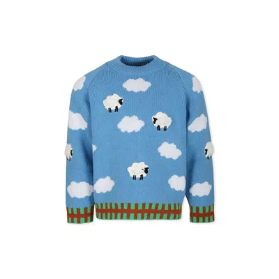 Stella Mccartney Light Blue Sweater For Kids With Sheep