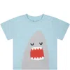 Stella Mccartney Light Blue T-shirt For Baby Boy With Shark In Light Blue