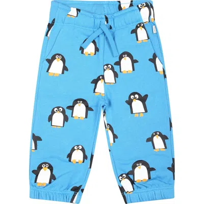 Stella Mccartney Light Blue Trousers For Baby Boy With Penguin Print