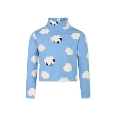 Stella Mccartney Light Blue Turtleneck For Kids With Clouds Print