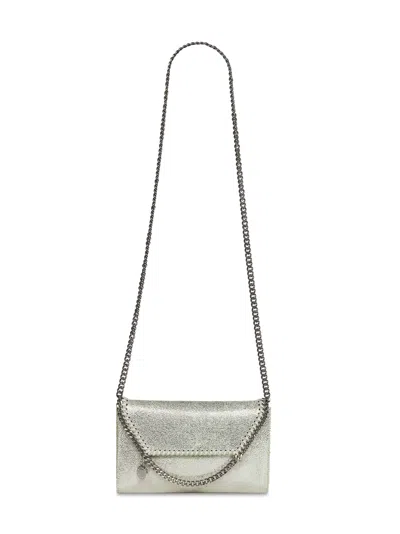 Stella Mccartney Light Lime Falabella Wallet Crossbody Bag In Silver