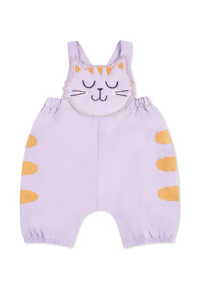 STELLA MCCARTNEY LILAC DUNGAREES FOR BABY GIRL WITH CAT
